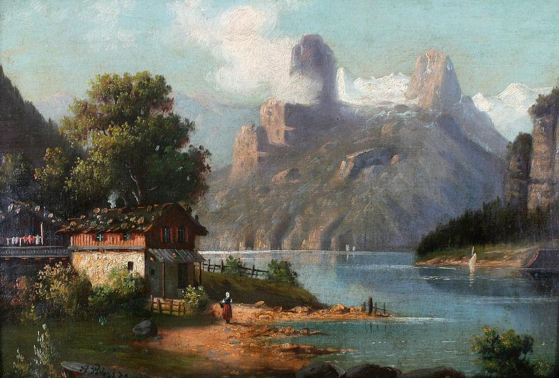 August Peters Cottage with lake and mountains France oil painting art